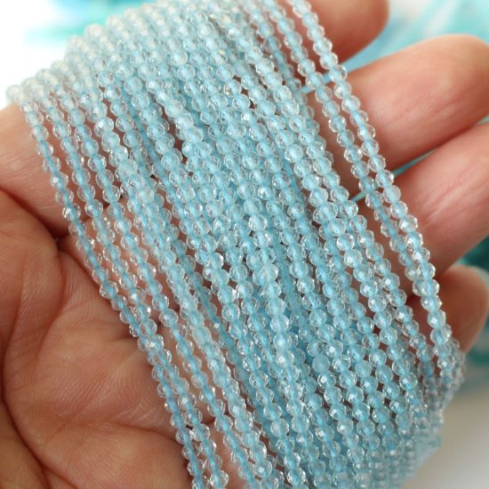 Wholesale December Birthstone- Gemstone beads - Natural Blue Topaz Faceted Round Beads - 2.4mm - 13 inches