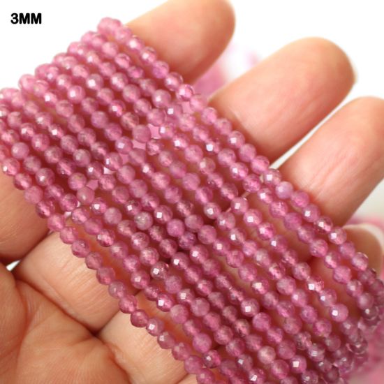 Wholesale October Birthstone- Gemstone beads - Natural Pink Tourmaline Faceted Round Beads - 2.2mm or 3mm - 13 inches