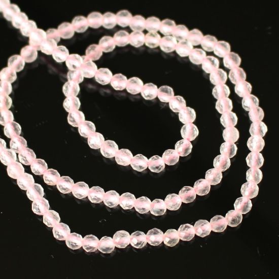 Wholesale October Birthstone- Gemstone beads - Natural Pink Rose Quartz Faceted Round Beads - 2.5mm - 13 inches