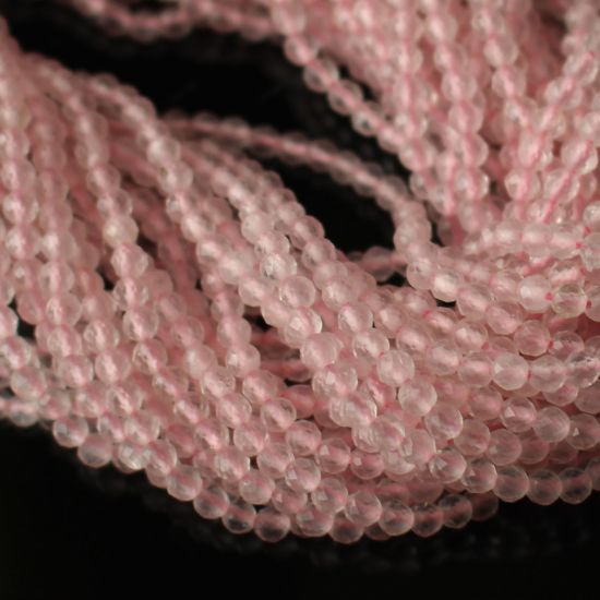 Wholesale October Birthstone- Gemstone beads - Natural Pink Rose Quartz Faceted Round Beads - 2.5mm - 13 inches