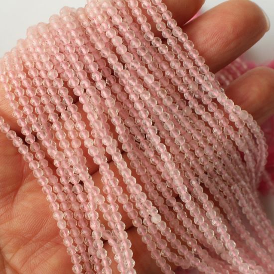 Wholesale October Birthstone- Gemstone beads - Natural Pink Rose Quartz Faceted Round Beads - 2.5mm - 13 inches