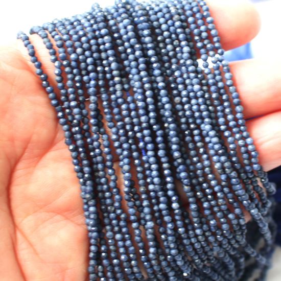 Wholesale September  Birthstone- Gemstone beads - Natural Blue Sapphire Faceted Round Beads - 2mm - 13 inches