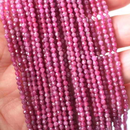 Wholesale July Birthstone- Gemstone beads - Natural Ruby Faceted Round Beads - 2.3mm - 13 inches