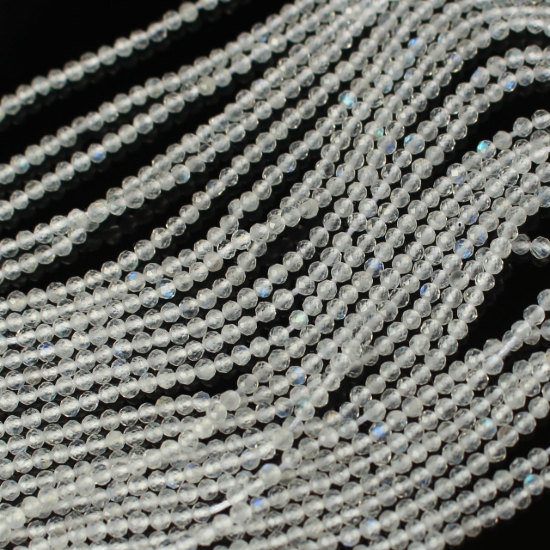 Wholesale June Birthstone- Gemstone beads - Natural Rainbow Moonstone Faceted Round Beads - 2.2mm - 13 inches