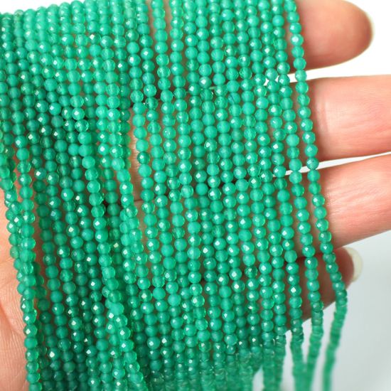 Wholesale May Birthstone- Gemstone beads - Natural Green Onyx Faceted Round Beads - 2.4mm - 13 inches