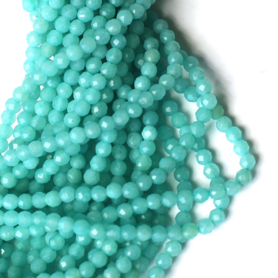 Wholesale March Birthstone- Gemstone beads - Natural Amzonite Faceted Round Beads - 2.3mm - 13 inches