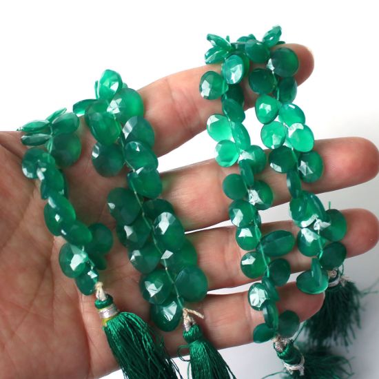 Wholesale Semiprecious Gemstone Beads -100% Genuine Green Onyx Gemstone Bead Faceted Heart Shape Briolette- Grade B- Graduated - 9 inches