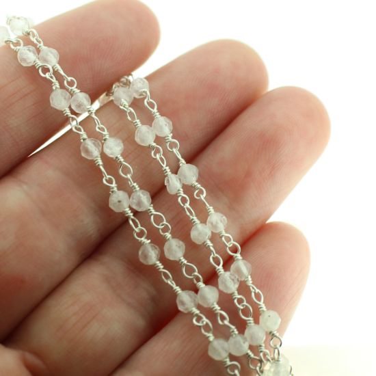 Wholesale Sterling Silver Rainbow Moonstone  Rosary Chain By the Foot