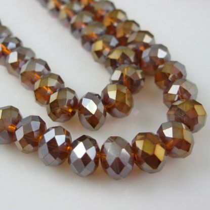 Wholesale Crystal Glass Beads, 8X6mm Faceted Rondelle, Dark Amber,16'' Strand