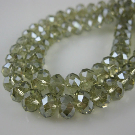 Wholesale Crystal Glass Beads, 8X6mm Faceted Rondelle, Sparkle Grey with green tone,16'' Strand