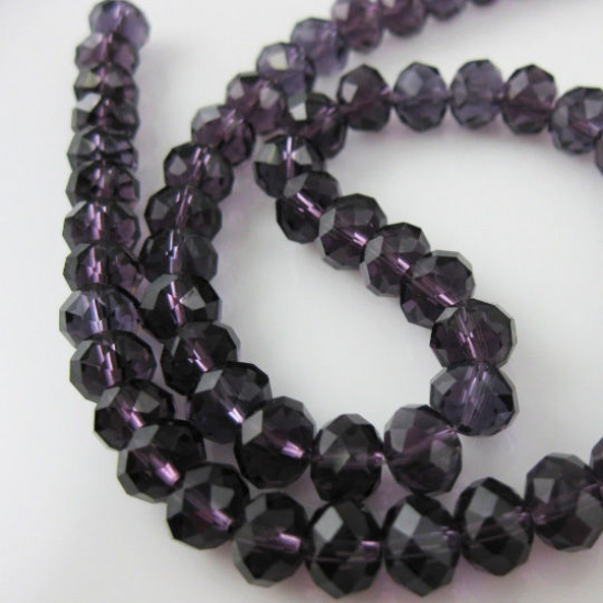 Wholesale Crystal Glass Beads, 8X6mm Faceted Rondelle, Dark Purple,16'' Strand