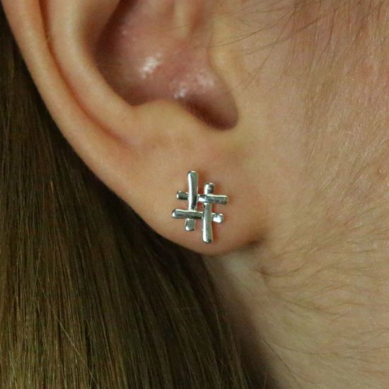 Wholesale Sterling Silver Hashtag Earring Studs - 7x10mm (1 pair )
