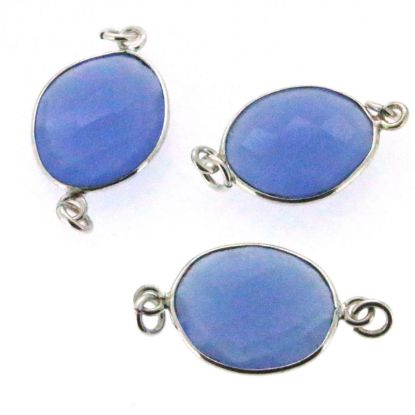 Wholesale Sterling Silver Bezel Gemstone Link - Faceted Free Form- Blue Chalcedony