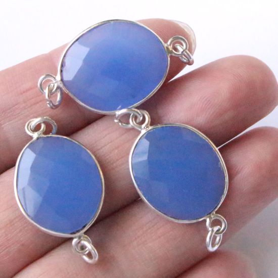 Wholesale Sterling Silver Bezel Gemstone Link - Faceted Free Form- Blue Chalcedony
