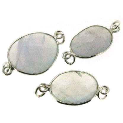 Wholesale Sterling Silver Bezel Gemstone Link - Faceted Free Form- White Chalcedony