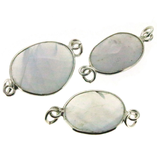 Wholesale Sterling Silver Bezel Gemstone Link - Faceted Free Form- White Chalcedony