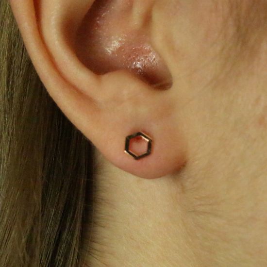Wholesale Rose Gold Over Sterling Silver Hexagon Earring Studs (1 pair)