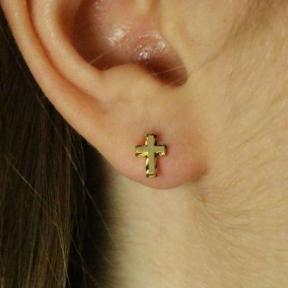 Wholesale 14K Solid Yellow Gold 7.5mm Cross Stud Earrings with Screw Back (1 pair)