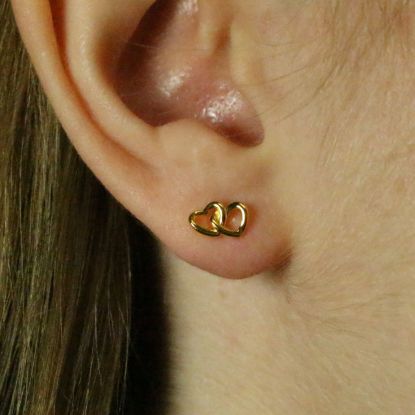 Wholesale Gold Over Sterling Silver Linked Hearts Earring Studs (1 pair)