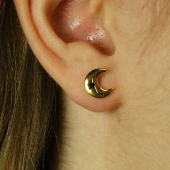 Wholesale Gold Over Sterling Silver Crescent Moon Star Earrings - 11mm (1 pair)