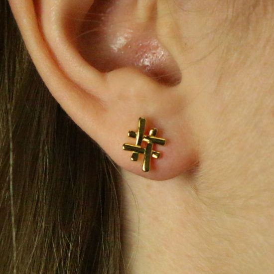 Wholesale Gold Over Sterling Silver Hashtag Earring Studs - 7x10mm (1 pair)