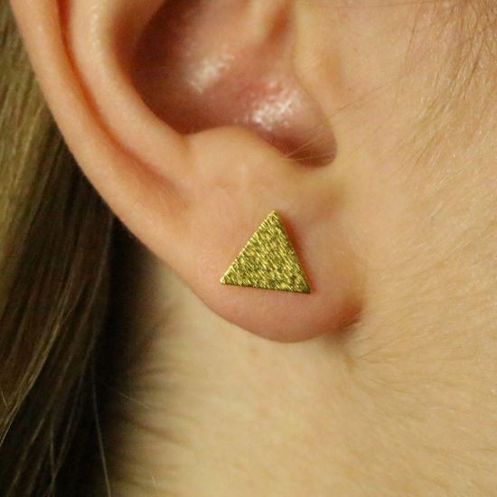 Wholesale Gold Over Sterling Silver Brushed Metal Triangle Earring Studs (1 pair)