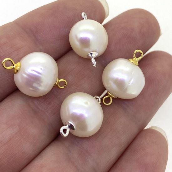 Wholesale Sterling Silver or Gold Plated Fresh Water Pearl Connectors - 10-11mm (sold per piece)