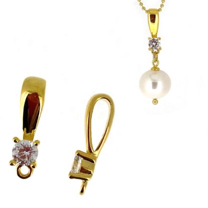 Wholesale Gold over Sterling Silver Simple Bail with CZ Stone - 16mm (1 pc)