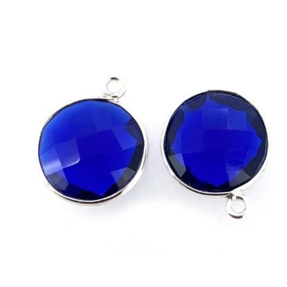 Wholesale Sterling Silver Bezel Gemstone Pendant-14mm Faceted Coin Shape-Blue Iolite Quartz