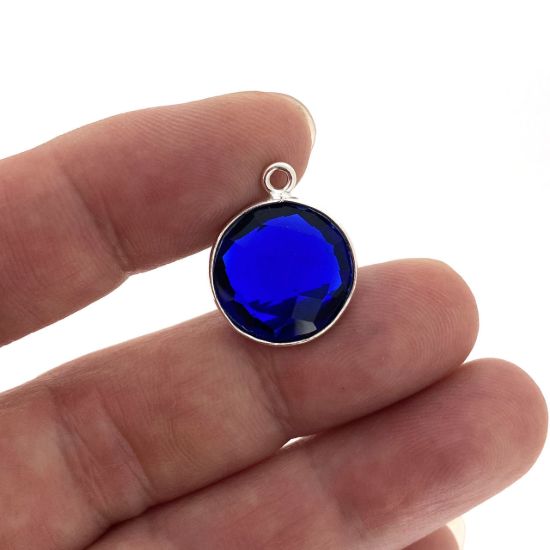 Wholesale Sterling Silver Bezel Gemstone Pendant-14mm Faceted Coin Shape-Blue Iolite Quartz