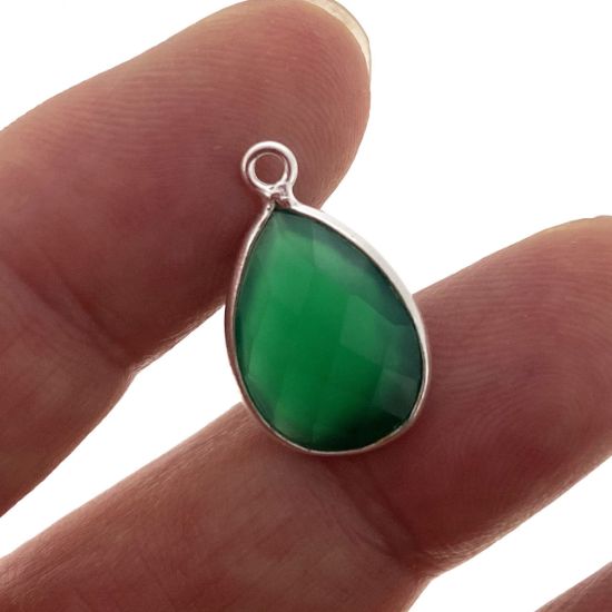 Wholesale Gold  Bezel Gemstone Pendant-Teardrop Shape 11mm -(ONE OF A KIND) -Green Onyx