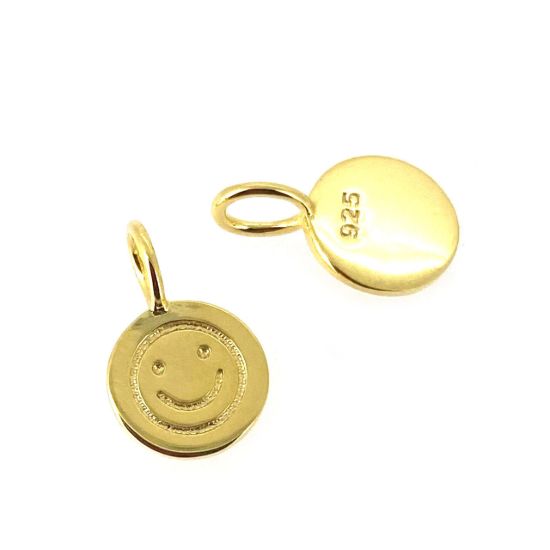 Wholesale Gold over Sterling Silver Happy Face Charm - 8mm (1 pc)