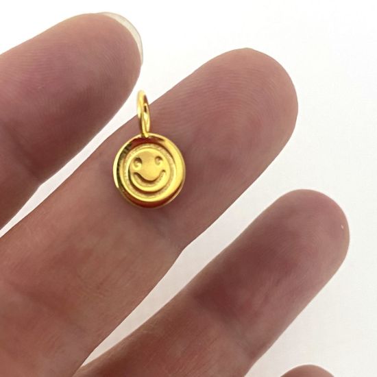 Wholesale Gold over Sterling Silver Happy Face Charm - 8mm (1 pc)