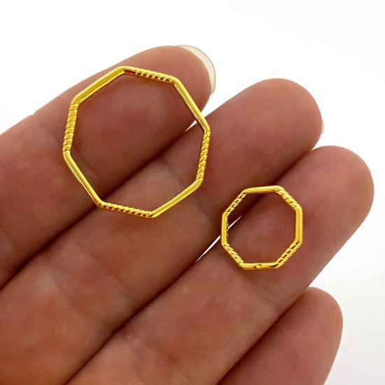 Wholesale Gold over Sterling Silver Octagon Twisted and Smooth Closed Ring Connector Links - 12mm or 20mm (1 pc) 