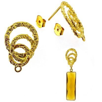 Wholesale Gold Over 925 Sterling Silver Textured Interlocking Rings Earring Posts - 13mm (1 pair) 