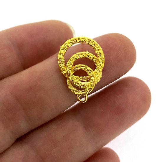 Wholesale Gold Over 925 Sterling Silver Textured Interlocking Rings Earring Posts - 13mm (1 pair) 