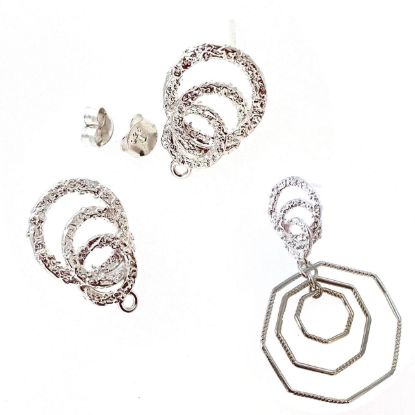 Wholesale 925 Sterling Silver Textured Interlocking Rings Earring Posts - 13mm (1 pair) 