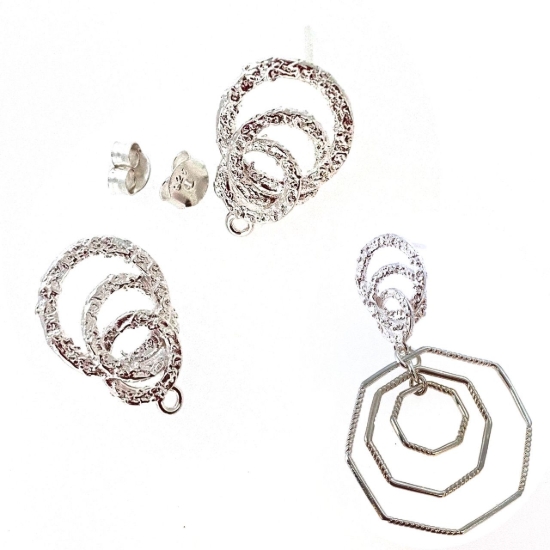 Wholesale 925 Sterling Silver Textured Interlocking Rings Earring Posts - 13mm (1 pair) 