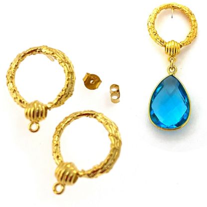 Wholesale Gold Over 925 Sterling Silver Textured Fancy Circle Earring Posts - 17mm (1 pair) 