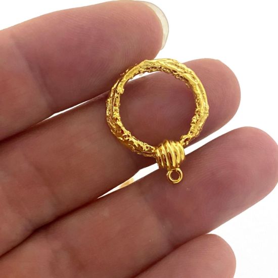 Wholesale Gold Over 925 Sterling Silver Textured Fancy Circle Earring Posts - 17mm (1 pair) 