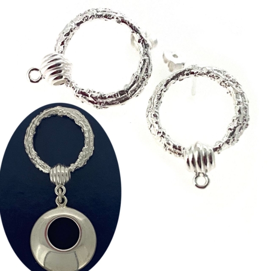 Wholesale 925 Sterling Silver Textured Fancy Circle Earring Posts - 17mm (1 pair) 