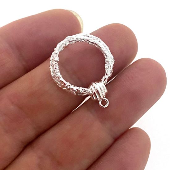 Wholesale 925 Sterling Silver Textured Fancy Circle Earring Posts - 17mm (1 pair) 