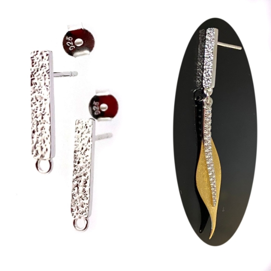 Wholesale 925 Sterling Silver Textured Fancy Bar Earring Posts - 17mm (1 pair) 