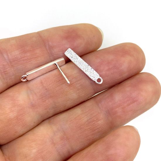 Wholesale 925 Sterling Silver Textured Fancy Bar Earring Posts - 17mm (1 pair) 