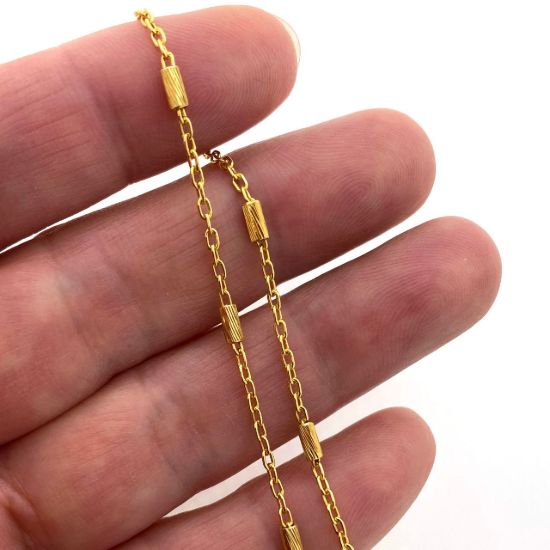 Wholesale Gold over Sterling Silver Finished Chain - 4mm Textured Bar Satellite Chain