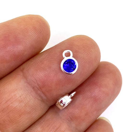 wholesale blue sapphire birthstone cz bezel charm