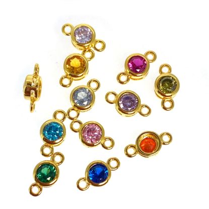 Wholesale Gold over Sterling Silver Fancy Bezel Birthstone Connector- 4mm Tiny Round Connector with CZ Stone Grade AAAA