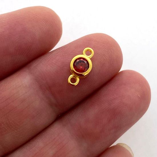 Wholesale Gold over Sterling Silver Fancy Bezel Birthstone Connector- 4mm Tiny Round Connector with CZ Stone Grade AAAA