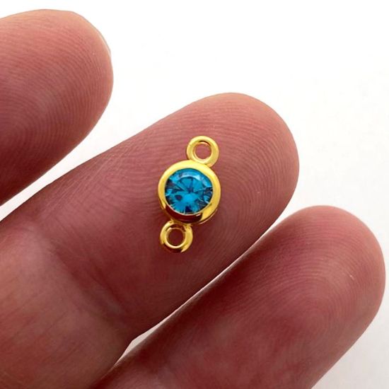 Wholesale Gold over Sterling Silver Fancy Bezel Birthstone Connector- 4mm Tiny Round Connector with CZ Stone Grade AAAA
