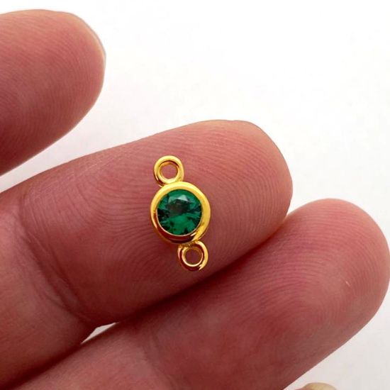 Wholesale Gold over Sterling Silver Fancy Bezel Birthstone Connector- 4mm Tiny Round Connector with CZ Stone Grade AAAA